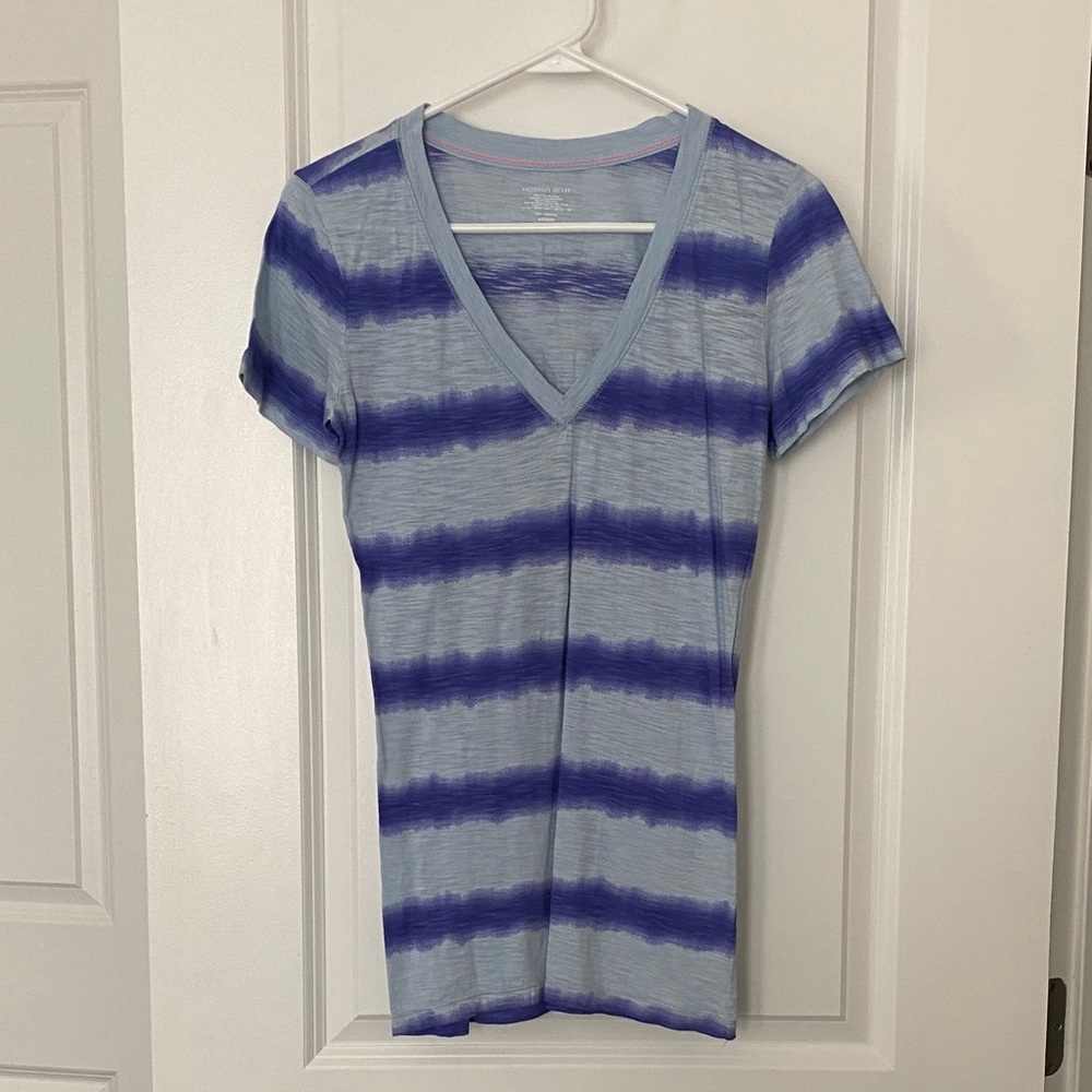 Victoria's Secret Blue and Purple Striped V-Neck Tee